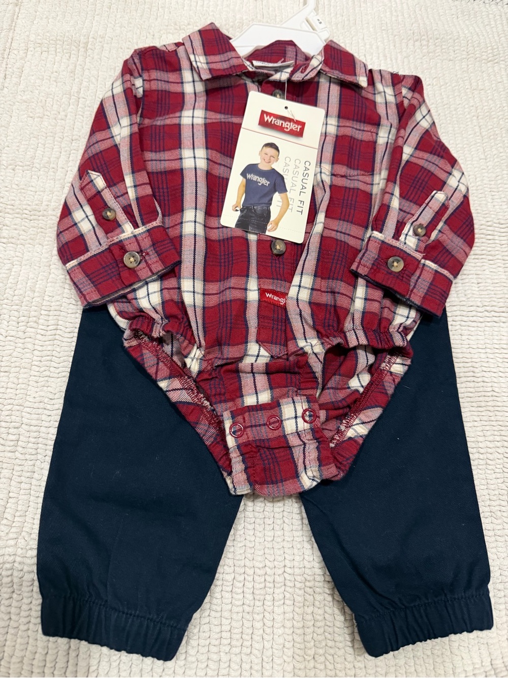 Wrangler Red Plaid Bodysuit with Navy Pants Set